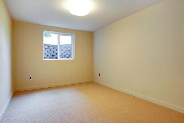 Finished basement bedroom with a newly installed egress window and exterior retaining wall well providing daylight.